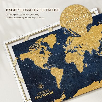 Push Pin World Map - Gold
