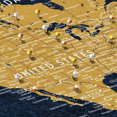 Push Pin World Map - Gold