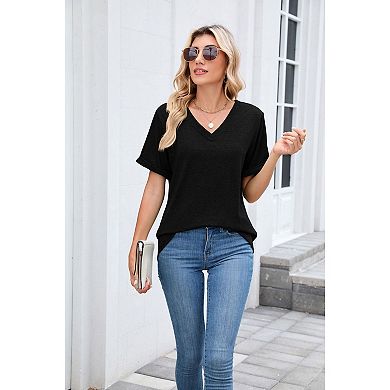 Womens T Shirts V Neck Short Sleeve Summer Tops Casual Basic T-Shirts Tees