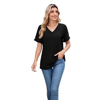 Womens T Shirts V Neck Short Sleeve Summer Tops Casual Basic T-Shirts Tees
