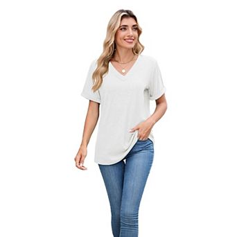 Womens T Shirts V Neck Short Sleeve Summer Tops Casual Basic T-Shirts Tees