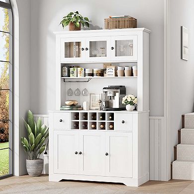 68.7"Bar Cabinet,Kitchen Buffet with Hutch Wine with Charging Station,2 Drawers,10 Storage Shelves