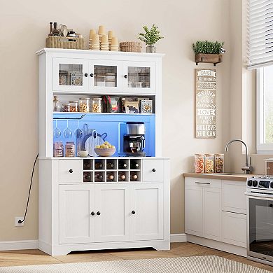 68.7"Bar Cabinet,Kitchen Buffet with Hutch Wine with Charging Station,2 Drawers,10 Storage Shelves