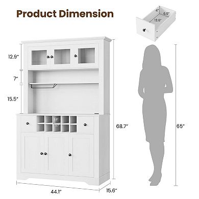 68.7"Bar Cabinet,Kitchen Buffet with Hutch Wine with Charging Station,2 Drawers,10 Storage Shelves