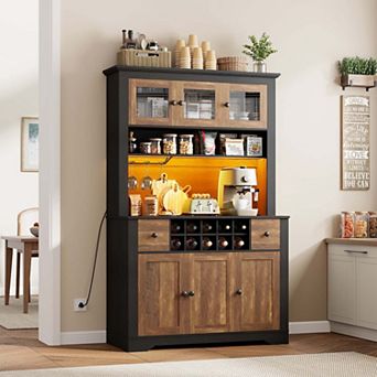 68.7"Bar Cabinet,Kitchen Buffet with Hutch Wine with Charging Station,2 Drawers,10 Storage Shelves