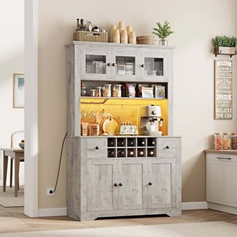 68.7"Bar Cabinet,Kitchen Buffet with Hutch Wine with Charging Station,2 Drawers,10 Storage Shelves