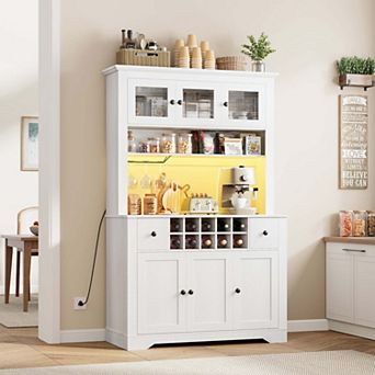 68.7"Bar Cabinet,Kitchen Buffet with Hutch Wine with Charging Station,2 Drawers,10 Storage Shelves