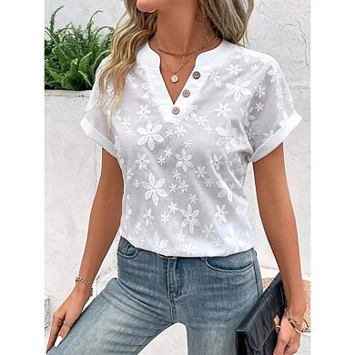 Women's Casual Short Sleeve Lightweight Blouse Top Summer V Neck Solid Color Blouses Shirts