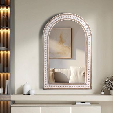 Arched Boho Wooden Frame Wall Mirror