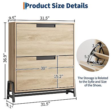 Shoe Storage Cabinet with 2 Flip Drawers Freestanding Shoe Organizer with Adjustable Shelves