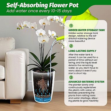 16" Planters Set of 2, Self Watering Pots, Flower Pots With Built-In Drainage and Visual Water Level