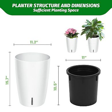 16" Planters Set of 2, Self Watering Pots, Flower Pots With Built-In Drainage and Visual Water Level