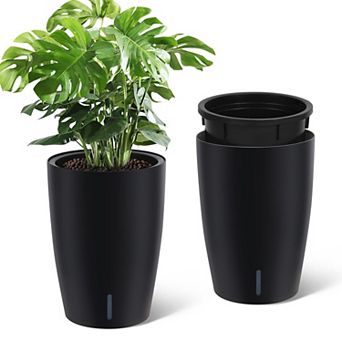 16" Planters Set of 2, Self Watering Pots, Flower Pots With Built-In Drainage and Visual Water Level