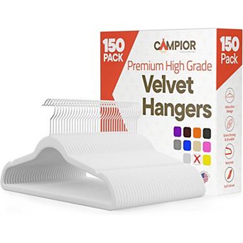 Campior Velvet Hangers, Non-Slip, 360° Swivel Hook, Space-Saving, Pack of 150