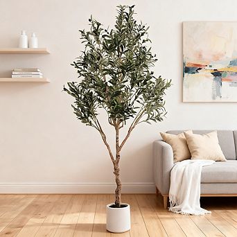 Swtroom Artificial Olive Trees 7 ft Large Olive Plants with White Planter Home Decor
