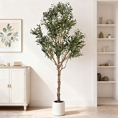 Swtroom Artificial Olive Trees 7 ft Large Olive Plants with White Planter Home Decor