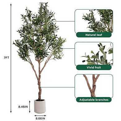 Swtroom Artificial Olive Trees 7 ft Large Olive Plants with White Planter Home Decor