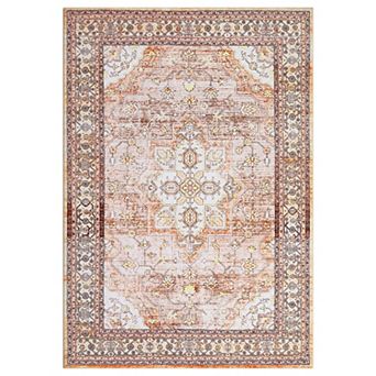 Distressed Area Rug Machine Washable Low Pile Pet Friendly Foldable Floor Cover for Living Room