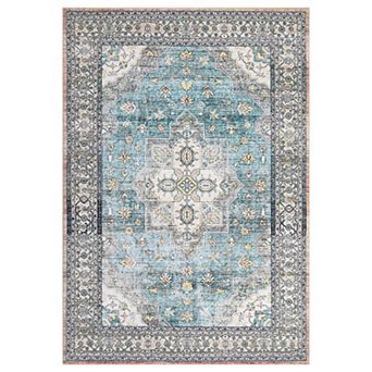Distressed Area Rug Machine Washable Low Pile Pet Friendly Foldable Floor Cover for Living Room