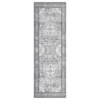 Distressed Area Rug Machine Washable Low Pile Pet Friendly Foldable Floor Cover for Living Room