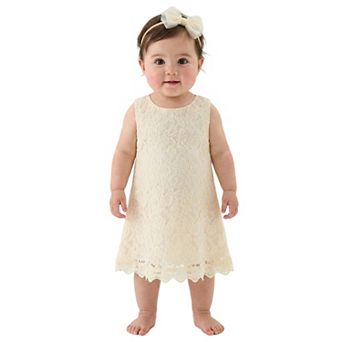 2Bunnies Baby Girls' 12M-24M Boho Rustic Vintage Lace Scalloped Hem Sleeveless Shift Dress