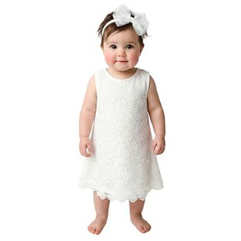 2Bunnies Baby Girls' 12m-12yr Boho Rustic Vintage Lace Scalloped Hem Sleeveless Shift Dress