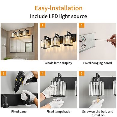 ZLAIQB 3-Light Black Modern Crystal Bathroom Wall Lamp