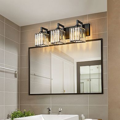 ZLAIQB 3-Light Black Modern Crystal Bathroom Wall Lamp