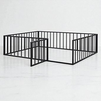 Lufeiya Queen Size Metal Floor Bed Frame with Fence, Door, and Open Base Design