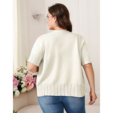 Women Plus Size Short Sleeve Lightweight Loose Cardigan