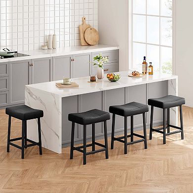 Counter Height Bar Stools Set of 2, PU Leather Barstools with Heavy Duty Metal Legs