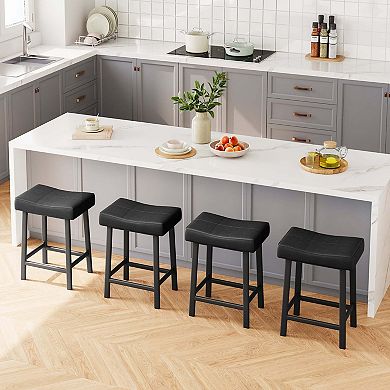 Counter Height Bar Stools Set of 2, PU Leather Barstools with Heavy Duty Metal Legs