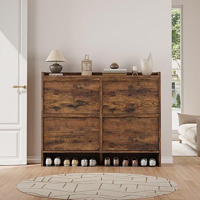 Shoe Cabinet with 4 Flip Drawers Hidden Entryway Shoe Storage Organizer with Adjustable Shelves