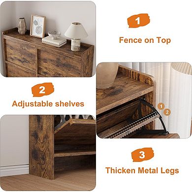 Shoe Cabinet with 4 Flip Drawers Hidden Entryway Shoe Storage Organizer with Adjustable Shelves