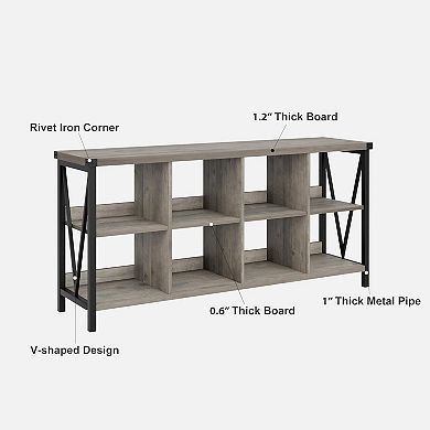 Sofa Table,3 Tier Metal Horizontal Bookshelf with 8 Cube Storage for Living Room, Entryway
