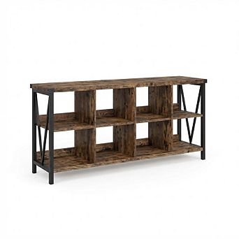 Sofa Table,3 tier Metal Horizontal Bookshelf with 8 Cube Storage for Living Room, Entryway