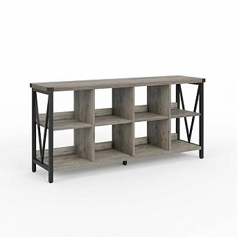 Sofa Table,3 tier Metal Horizontal Bookshelf with 8 Cube Storage for Living Room, Entryway