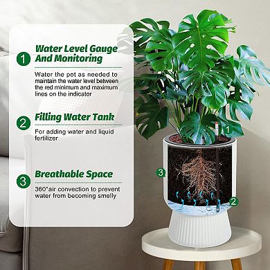 Self Watering Pots for Indoor Plants 2 Pack, 14inch Flower Pot with Water Level Indicator