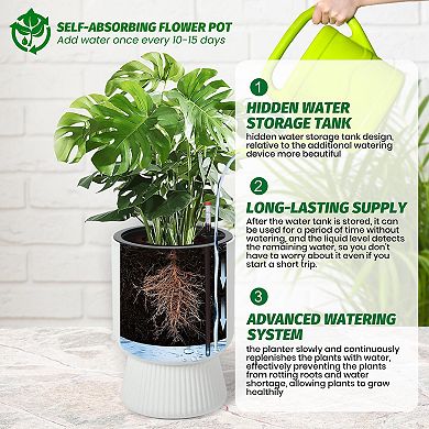 Self Watering Pots for Indoor Plants 2 Pack, 14inch Flower Pot with Water Level Indicator