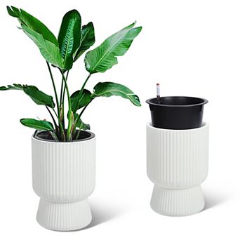 Self Watering Pots for Indoor Plants 2 Pack, 14inch Flower Pot with Water Level Indicator