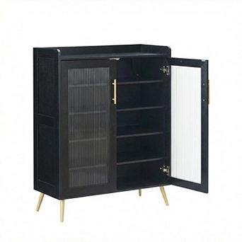 Shoe Storage Cabinet with Glass Doors 5 tier Freestanding Shoe Organizer