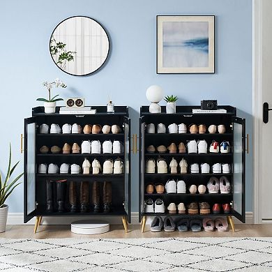 Shoe Storage Cabinet with Glass Doors 5-Tier Freestanding Shoe Organizer