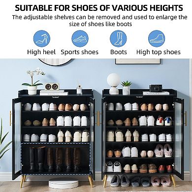 Shoe Storage Cabinet with Glass Doors 5-Tier Freestanding Shoe Organizer