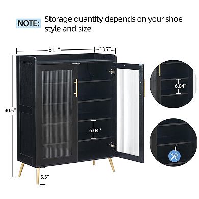 Shoe Storage Cabinet with Glass Doors 5-Tier Freestanding Shoe Organizer