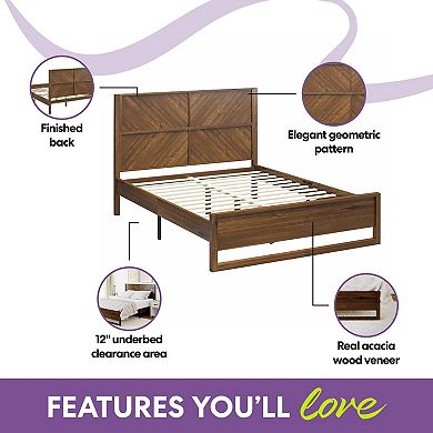 Lufeiya Queen Platform Bed Frame with Chevron Wood Headboard, Sled Footboard, Storage Clearance