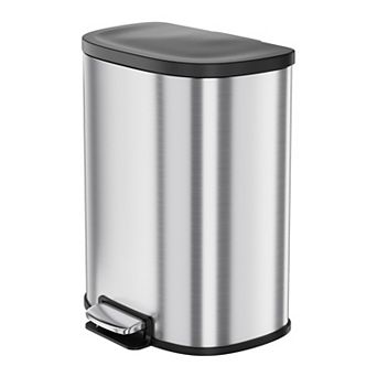 13.2 Gal Kitchen Trash Can, Stainless Steel Step-on Garbage Can Trash Bin with Removable Buckets