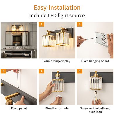 ZLAIQB 12.59" 2-Light Modern Crystal Bathroom Wall Lamp