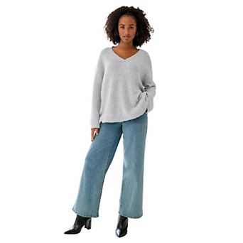 ellos Plus Size Boxy Crossover V-Neck Pullover