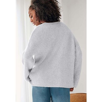 ellos Plus Size Boxy Crossover V-Neck Pullover