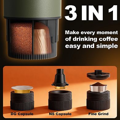 GVODE Rechargeable Electric Portable Espresso Machine 20 Bar, Fits Pods & Ground, Car/ Offfice/ Home
